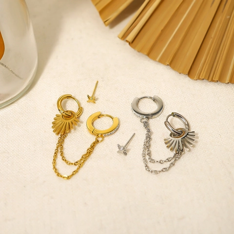 Squisito Set di Orecchini a Cerchio in Acciaio Inossidabile Placcato Oro Con Nappina a Catena e Strass Gioielli da Donna
