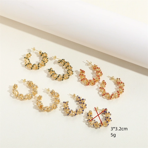 Orecchini A Cerchio A Forma Di C Rame Placcato Oro 14K Zircone Intarsiato Gioielli Di Moda Retrò Per Donne