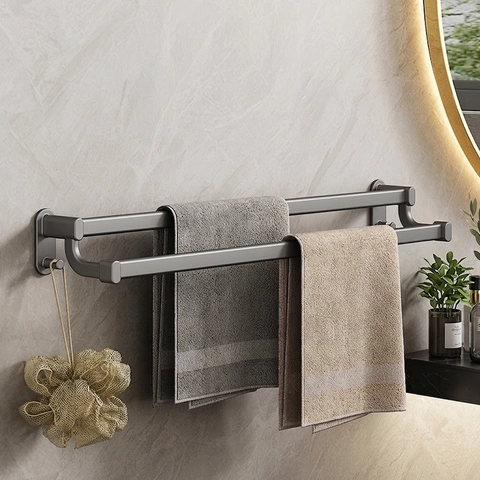 Badezimmer Handtuchhalter Weltraum Aluminiumlegierung Gunmetal Grau Wandmontage Ohne Bohren Rack Mit Haken Modern Minimalistisch