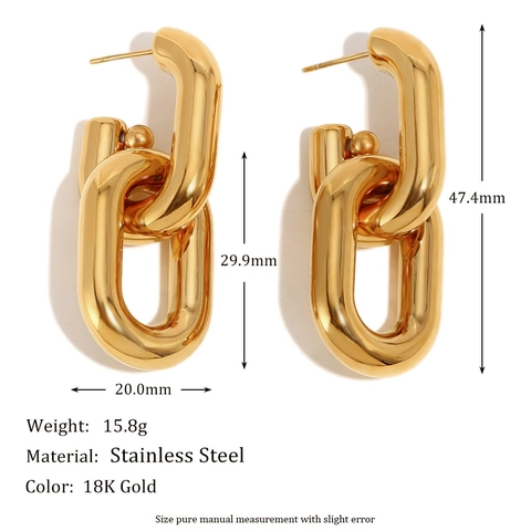 Orecchini A Lobo Catena Cava Acciaio Inossidabile Placcato Oro 18K Geometrico Ovale Intrecciato Gioielli Donne Design