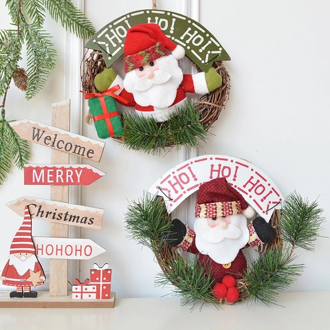 Ghirlanda Di Natale Babbo Natale Rattan Vite Aghi Di Pino Appendiporta Ornamento Da Parete Festivo Con Scritta Ho Ho Ho