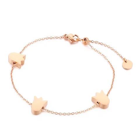 Pulsera Con Dijes De Flor De Tulipán De Acero Inoxidable Elegante Minimalista Cadena De Eslabones Ajustable Para Mujer