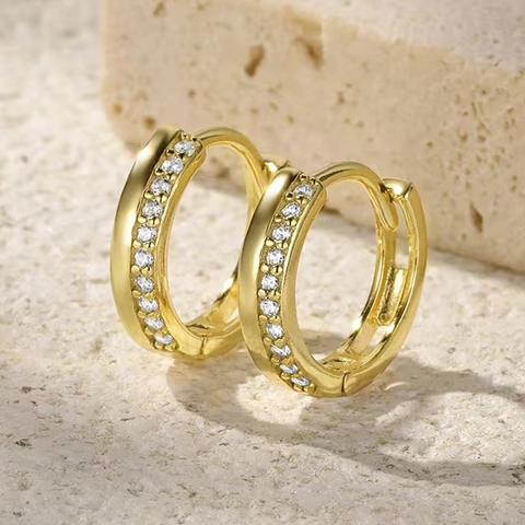 925 Sterling Silver Hoop Earrings For Women With Zirconia Geometric Huggie Jewelry Korean Style Simple Elegant Daily Gift