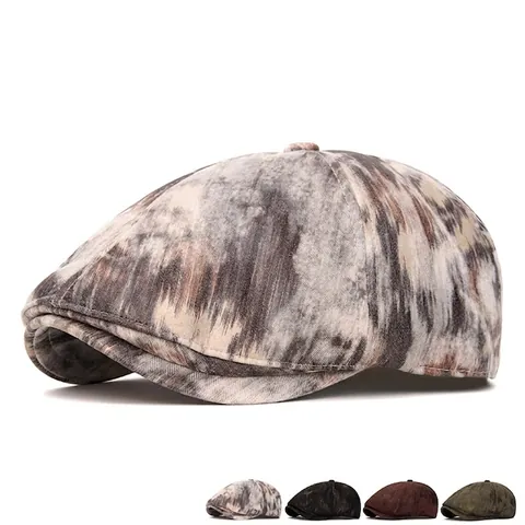 Vintage Distressed Newsboy Cap Marmorierte Textur Baumwollmischung Verstellbare Flat Ivy Mütze Für Herbst Winter