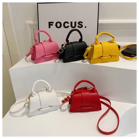 Women Small Crossbody Handbag Litchi Pattern PU Leather Flap Top Handle Adjustable Shoulder Strap Elegant Square Bag