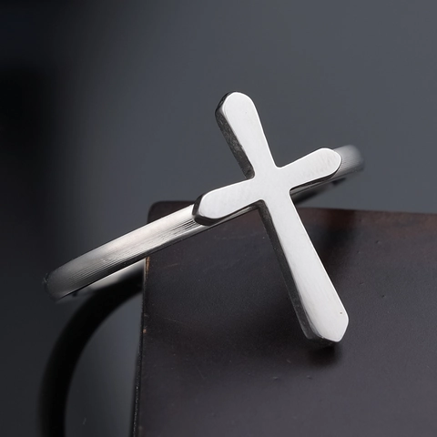 Anello Croce Acciaio Inossidabile Lucidato Minimalista Gioielli Per Donne Religioso Moda