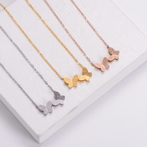 Collar Con Colgante De Doble Mariposa Acero Inoxidable 316L Acabado Mate Joyería Minimalista Estilo Coreano Mujer