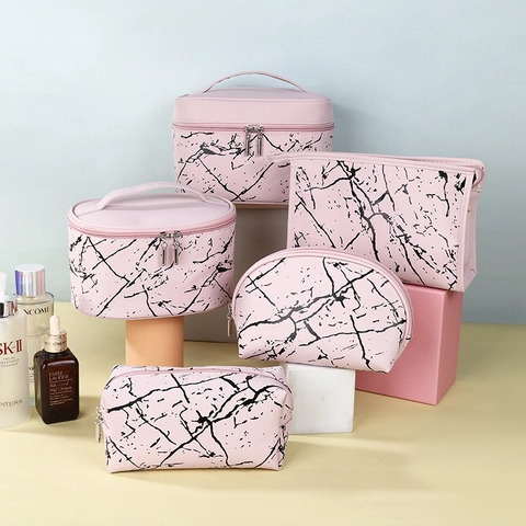 Marmor Kosmetiktasche PU Leder Make-up Organizer Tragbare Wasserdichte Aufbewahrungstasche Reise Kulturbeutel Für Damen