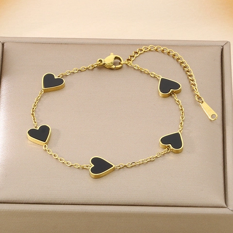 Pulsera De Eslabones Corazón Acero Inoxidable Chapado En Oro Multicolor Esmalte Concha Ajustable Mujer Joyería Elegante