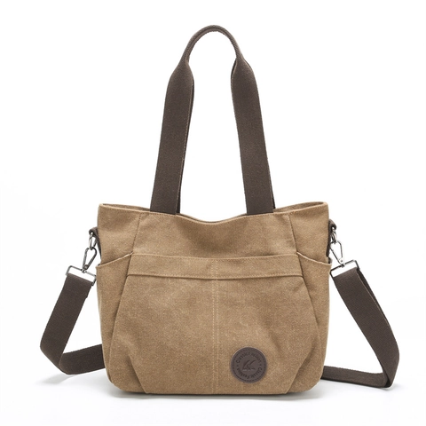 Casual Canvas Shoulder Bag Large Capacity Multi Pockets Vintage Messenger Tote For Women With Adjustable Strap