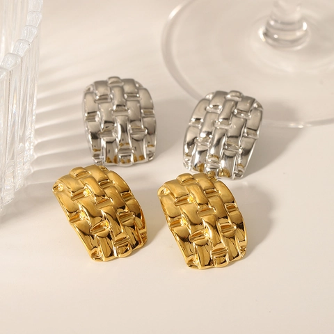 Retro Geometrische Geweven Textuur Roestvrij Stalen Oorbellen Elegante Metalen Studs Mode Sieraden Voor Dames