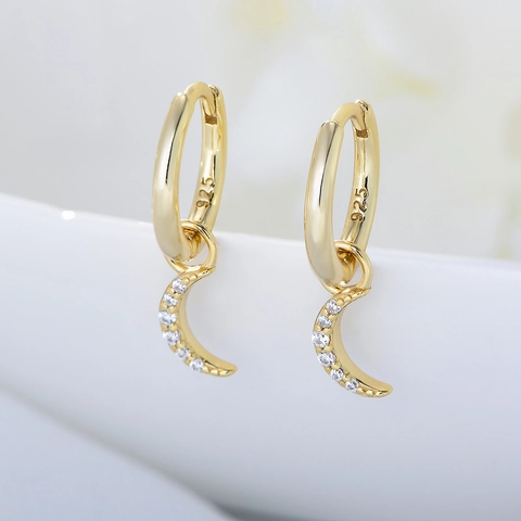 Pendientes de Aro de Luna Creciente de Plata de Ley 925 Para Mujer Pendientes Minimalistas con Pavé de Strass Joyería Regalo
