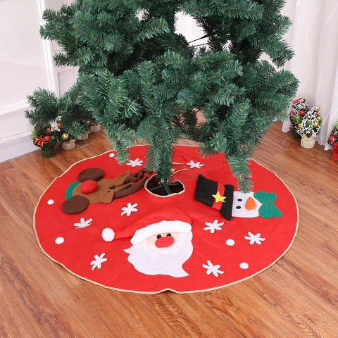 Falda Para Árbol De Navidad Roja Redonda De Tela No Tejida Con Aplicaciones De Papá Noel Reno Muñeco De Nieve Decoración