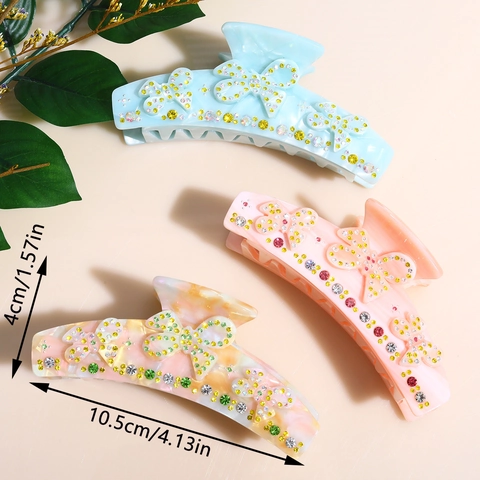 Acetate Rhinestone Butterfly Hair Claw Clip Elegant Large Sparkly Shark Clip For Women Girls Sweet Styling Accessory