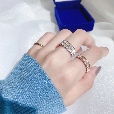 Eternity Band Ring Stainless Steel Cubic Zirconia Single Double Row Minimalist Trendy Jewelry For Men Women Couples