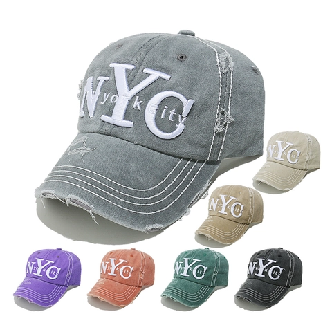 NYC Letter Embroidery Baseball Cap Distressed Washed Cotton Retro Sunshade Hat Outdoor Streetwear For Men Women