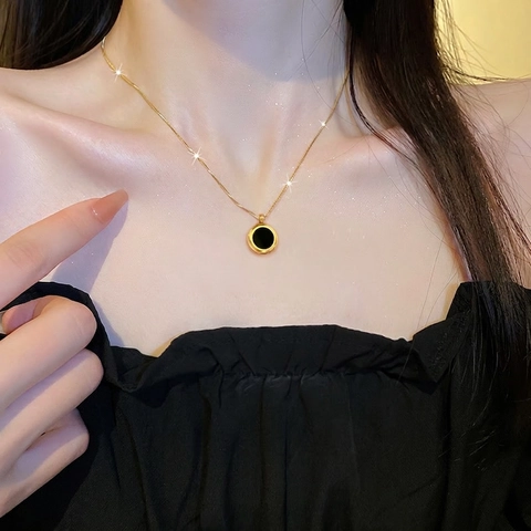 Minimalistische Ronde Ring Hanger Ketting Titanium Staal Vacuüm Verguld Schelpinleg Sleutelbeenhanger Voor Dames Sieraden