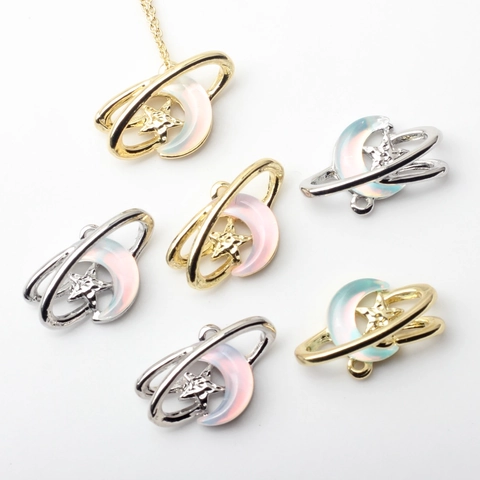 Breloques Planète Lune Étoile Alliage Zinc Résine Irisée Forme Saturne Pendants Pour DIY Bracelet Collier Bijoux