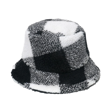 Karierter Fischerhut Warm Plüsch Lammwolle Winter Herbst Accessoire Retro Britischer Stil