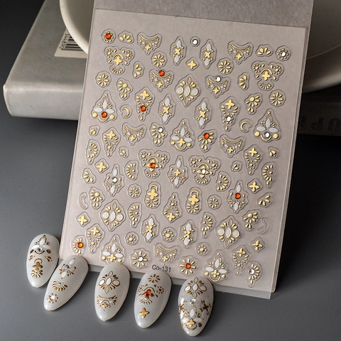 Autocollants Nail Art En Relief Bronzage Doré Style Bohémien Auto Adhésifs Décalcomanies Décoratives Fleurs Baroques Femmes