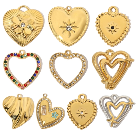 Herz Anhänger Für DIY Schmuckherstellung Edelstahl Zirkon Strass Vintage Hohl Sternschliff Kleeblatt Charms
