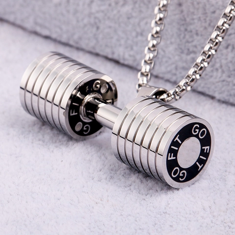 Dumbbell Pendant Necklace Stainless Steel Fitness Gym Barbell Jewelry Punk Style Individual Trend For Men