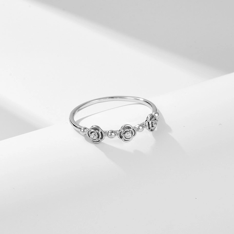 Bague Rose en Argent Sterling 925 Incrustée de Strass Or Argent Plaquée Douce Bague de Niche Florale pour Femmes