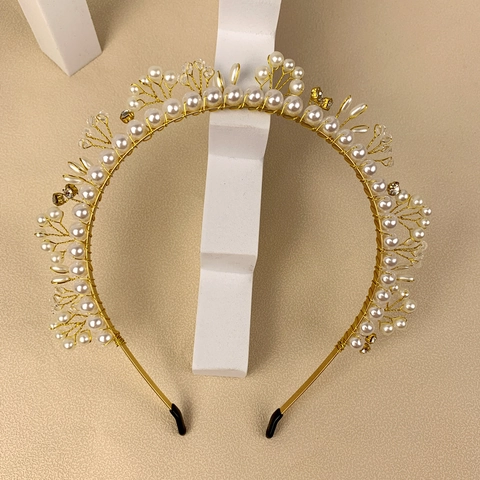 Diadema De Novia Hecha A Mano Con Perlas Artificiales Y Diamantes De Imitación Oro Plata Flor De Cristal Accesorios Pelo Mujer Boda Fiesta
