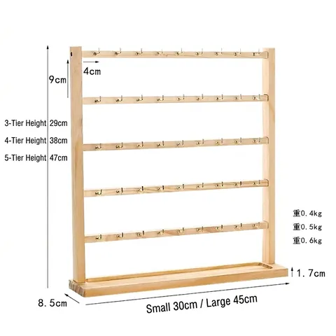 Solid Wood Jewelry Display Stand Multi Tier Earring Holder Organizer With Metal Hooks Desktop Storage Rack For Studs