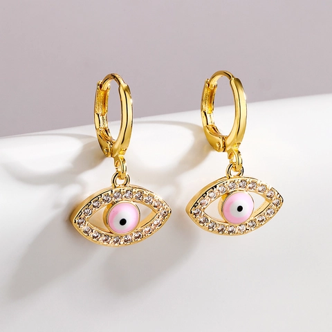 Evil Eye Hoop Oorbellen Voor Dames Koper Verguld Zirconia Emaille Bescherming Sieraden Boho Sierlijke Stijl