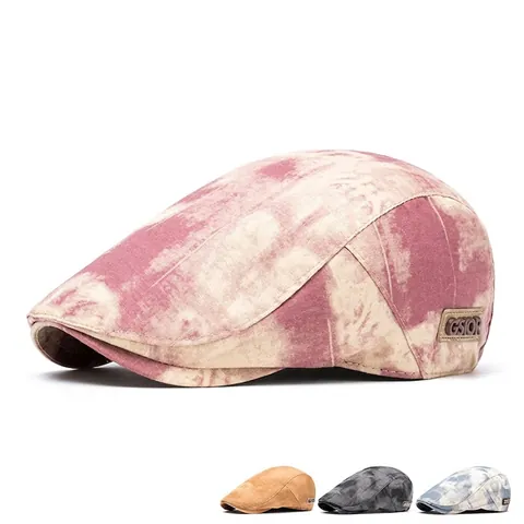 Men Retro Tie-Dye Flat Cap Cotton Breathable Adjustable British Style Vintage Ivy Beret Sun Hat Outdoor Accessory