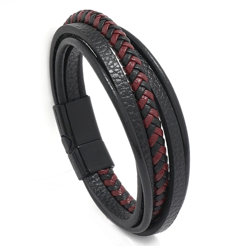 Pulsera De Cuero Trenzado Multicapa Para Hombre Con Cierre Magnético De Aleación Retro Joyería De Moda Accesorio