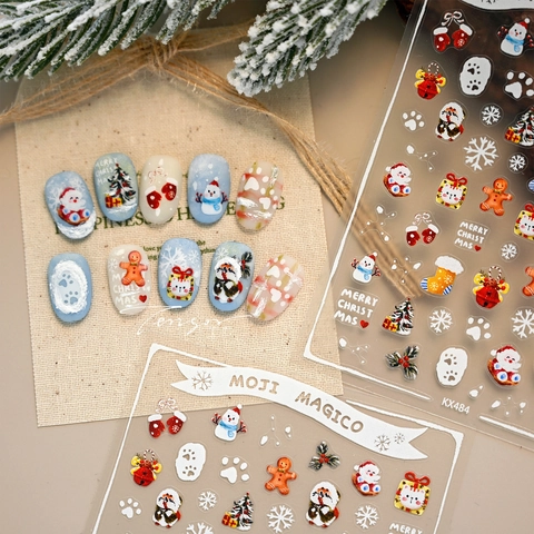 Christmas Nail Stickers Snowman Gingerbread Man Santa Claus Snowflake Tree Cat Nail Art Decals For Kids Women Party Decoration
