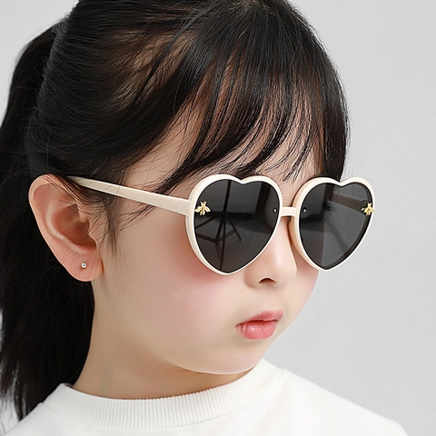 Occhiali Da Sole A Cuore Per Bambini Montura Glitter Occhiali Alla Moda Con Decorazione Ape In Metallo Per Ragazze