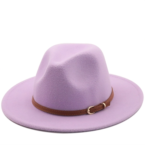 Classic Wool Felt Fedora Hat With Wide Brim And Brown Faux Leather Belt Elegant British Style Jazz Cap Unisex