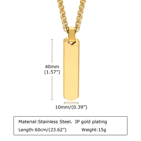 Collar Con Colgante De Barra Rectangular Acero Inoxidable Geométrico Minimalista Estilo Militar Joyería Para Hombres Y Mujeres