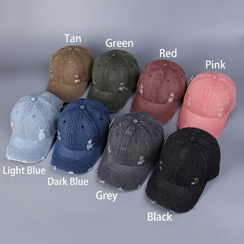 Distressed Washed Denim Baseball Cap Retro Ripped Adjustable Cotton Sunshade Hat For Men Women
