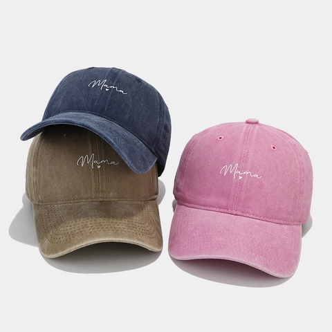 Gorra De Béisbol De Algodón Lavado Vintage Mama Bordado Corazón Sombrero De Sol Ajustable Mujeres