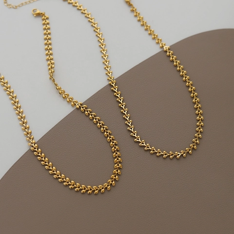 Collier Choker Français Minimaliste En Acier Inoxydable Plaqué Or 18K Blé Cube Sphère Géométrique Chaîne Courte Pour Femmes