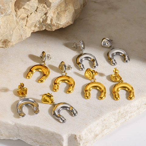 Minimalist Stainless Steel U-Shaped Horseshoe Stud Earrings For Women Two-Tone Gold Silver Plated Tarnish Resistant Fashion Jewelry