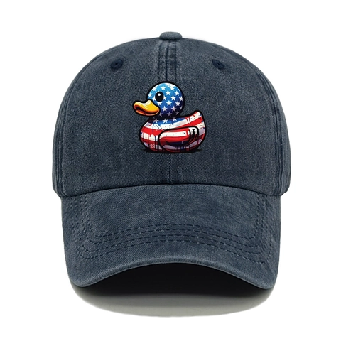Gorra De Béisbol De Algodón Lavado Retro Desgastada Gorra De Papá Patrón De Pato Barras Y Estrellas Protección Solar Ajustable
