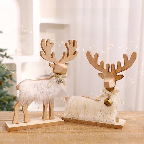 Ornement Renne De Noël Cheval À Bascule En Bois Décoration De Bureau Style Nordique Fausse Fourrure Maison