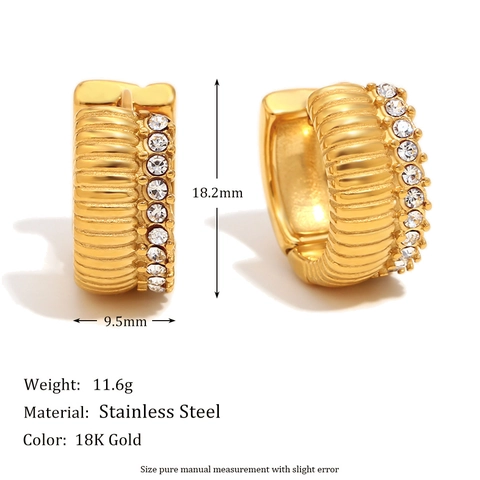 Gerippte Strukturierte Creolen Edelstahl Mit Zirkonia Gold Vergoldet Vintage Schmuck Damen
