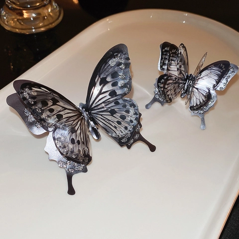 Butterfly Ring Acrylic Layered Double Wing Open Adjustable Vintage Punk Dark Style Statement Jewelry For Women