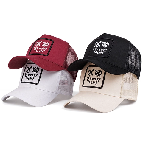 Gorra Trucker Algodón Malla Transpirable Gorra De Béisbol Parche Bordado Monstruo Diablo Graffiti Streetwear Ajustable