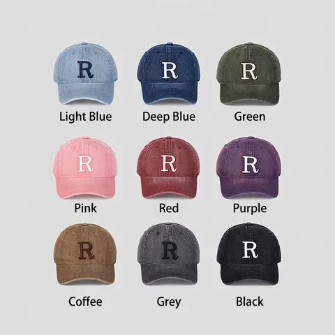 Casquette De Baseball En Denim Lavé Rétro Distressed Coton Broderie Lettre R Chapeau Ajustable À Bord Incurvé Pour Hommes Femmes