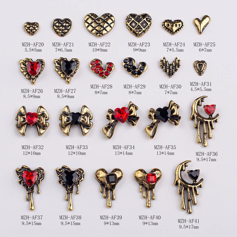 Vintage Gold Legierung Nail Art Charms Herz Bogen Strass DIY Maniküre Dekoration Gothic Punk Stil Zubehör