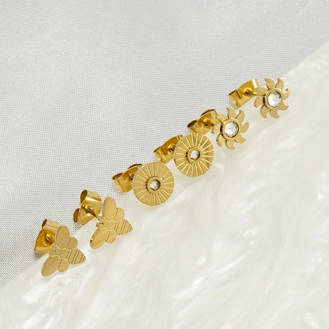 Orecchini A Perno In Acciaio Inossidabile Placcati Oro 14K Ape Stella Teschio Serpente Farfalla Geometrico Minimalista Uomo Donna