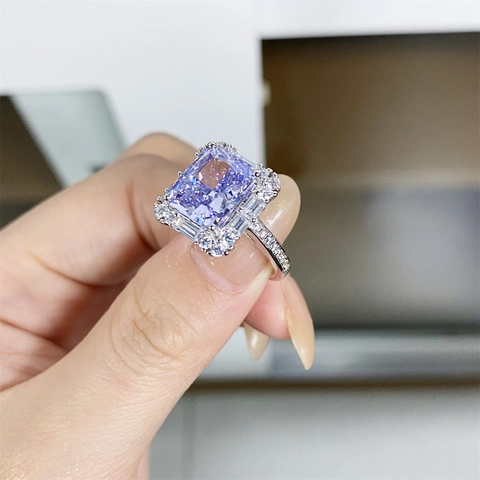 Luxe Radiant Cut Zirkonia Halo Ring 925 Sterling Zilver Lavendel Paars Geel Roze Helder Mode Sieraden Voor Dames