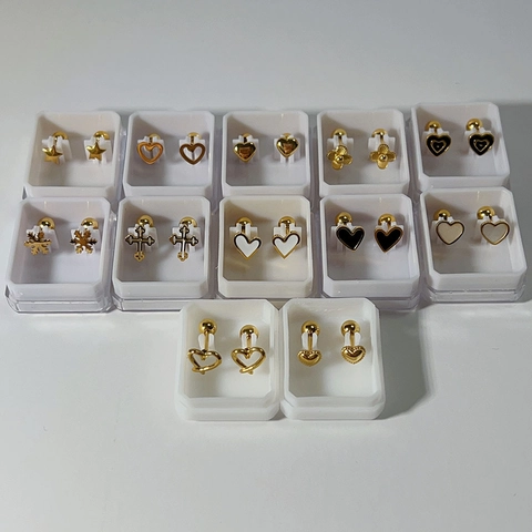 Heart Cross Star Stud Earrings 18K Gold Plated Stainless Steel Screw Back Cartilage Piercing Jewelry Women